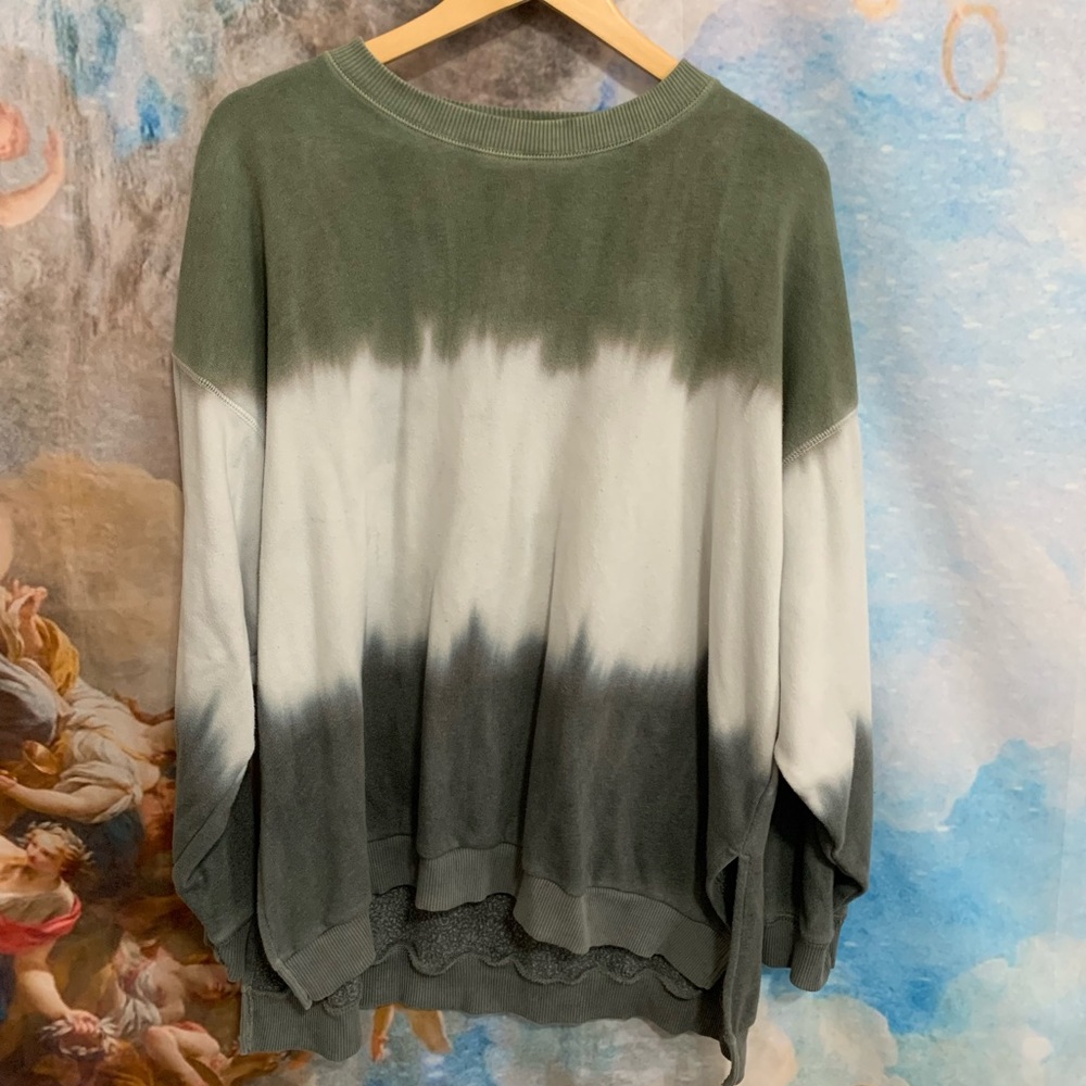 Army green and white sweater